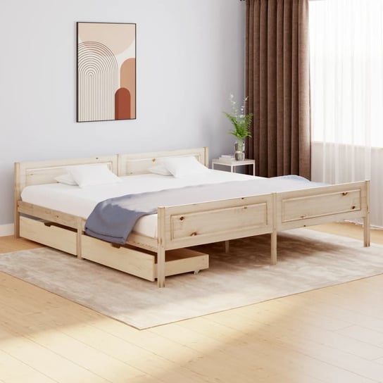 vidaXL Rama łóżka z 2 szufladami, lite drewno sosnowe, 200x200 cm vidaXL