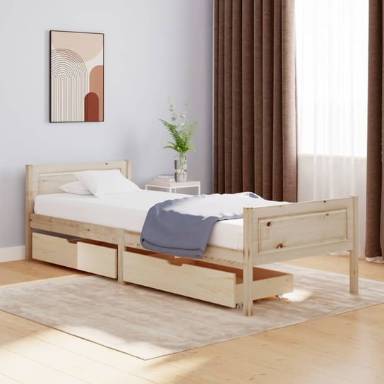 vidaXL Rama łóżka z 2 szufladami, lite drewno sosnowe, 90 x 200 cm vidaXL