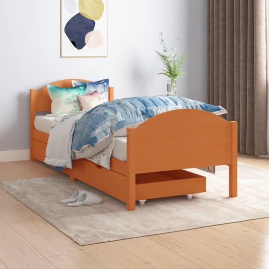 vidaXL Rama łóżka z 2 szufladami, miodowy brąz, drewniana, 90 x 200 cm vidaXL