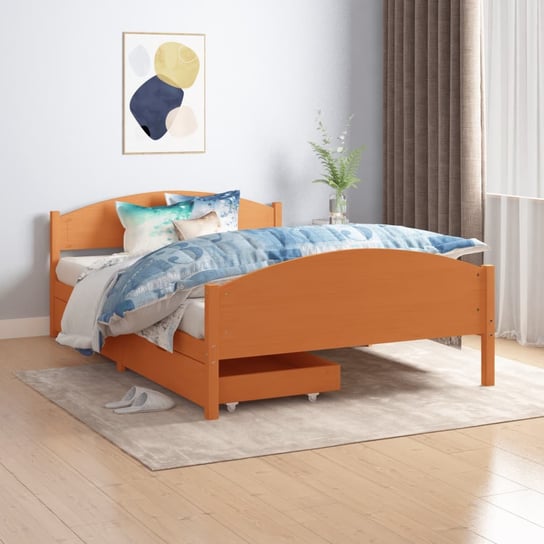 vidaXL Rama łóżka z 2 szufladami, miodowy brąz, sosna, 140 x 200 cm vidaXL