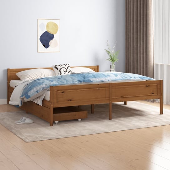 vidaXL Rama łóżka z 2 szufladami, miodowy brąz, sosna, 180 x 200 cm vidaXL