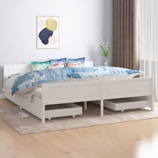 vidaXL Rama łóżka z 4 szufladami, biała, drewno sosnowe, 180 x 200 cm vidaXL