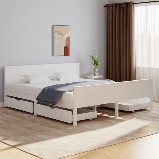 vidaXL Rama łóżka z 4 szufladami, biała, drewno sosnowe, 200x200 cm vidaXL