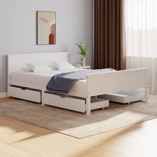 vidaXL Rama łóżka z 4 szufladami, biała, lite drewno, 140x200 cm vidaXL