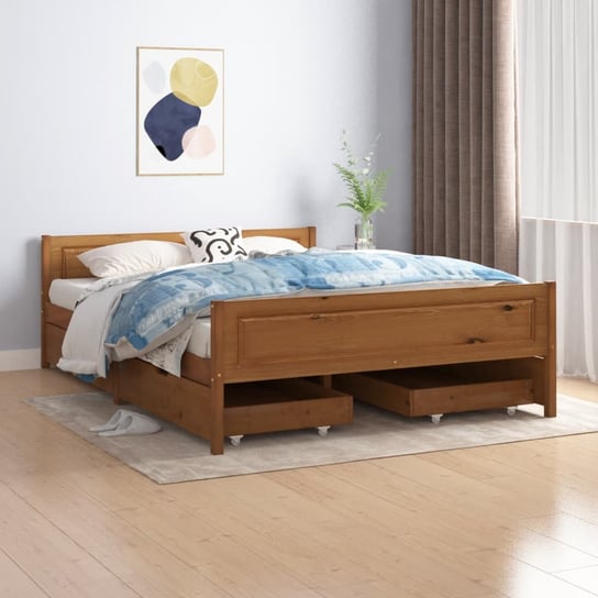 vidaXL Rama łóżka z 4 szufladami, miodowy brąz, sosna, 140 x 200 cm vidaXL