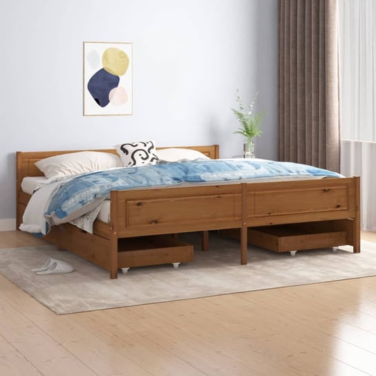 vidaXL Rama łóżka z 4 szufladami, miodowy brąz, sosna, 180 x 200 cm vidaXL