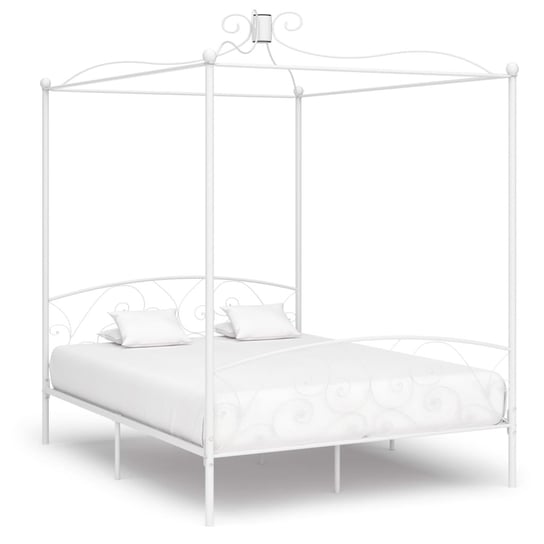 vidaXL Rama łóżka z baldachimem, biała, metalowa, 160 x 200 cm vidaXL
