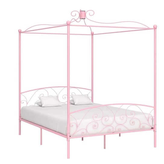 vidaXL Rama łóżka z baldachimem, różowa, metalowa, 160 x 200 cm vidaXL