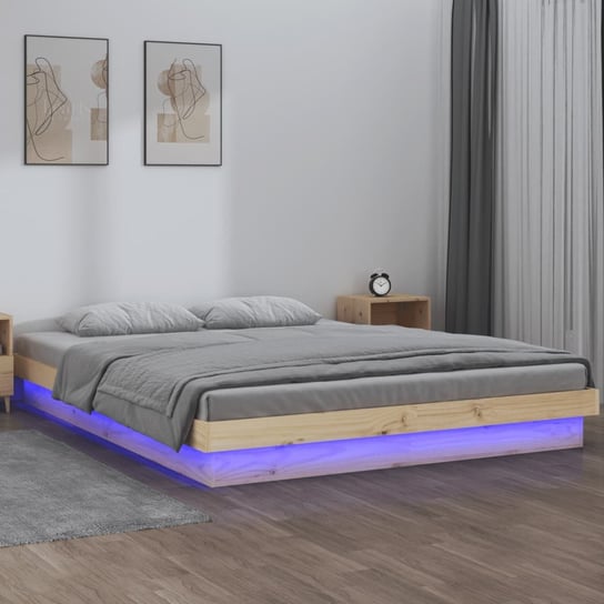 vidaXL Rama łóżka z LED, 140x190 cm, lite drewno vidaXL
