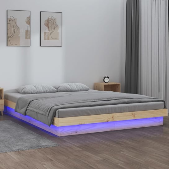 vidaXL Rama łóżka z LED, 180x200 cm, Super King, lite drewno vidaXL