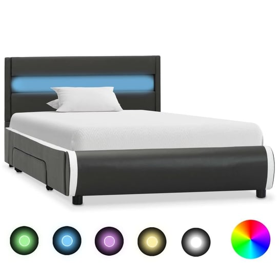 vidaXL Rama łóżka z LED, antracytowa, sztuczna skóra, 100 x 200 cm vidaXL
