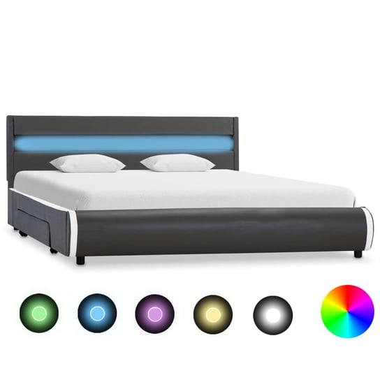 vidaXL Rama łóżka z LED, antracytowa, sztuczna skóra, 120 x 200 cm vidaXL
