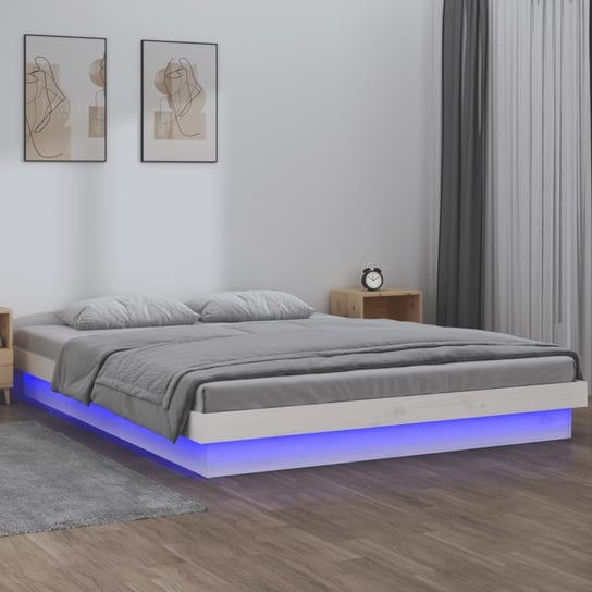 vidaXL Rama łóżka z LED, biała, 120x190 cm, podwójna, lite drewno vidaXL