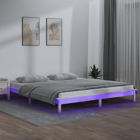 vidaXL Rama łóżka z LED, biała, 120x200 cm, lite drewno vidaXL