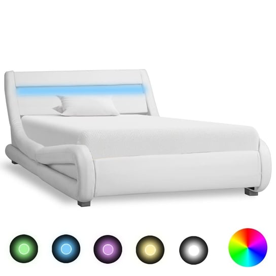 vidaXL Rama łóżka z LED, biała, sztuczna skóra, 100 x 200 cm vidaXL