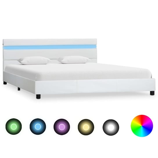 vidaXL Rama łóżka z LED, biała, sztuczna skóra, 140 x 200 cm vidaXL