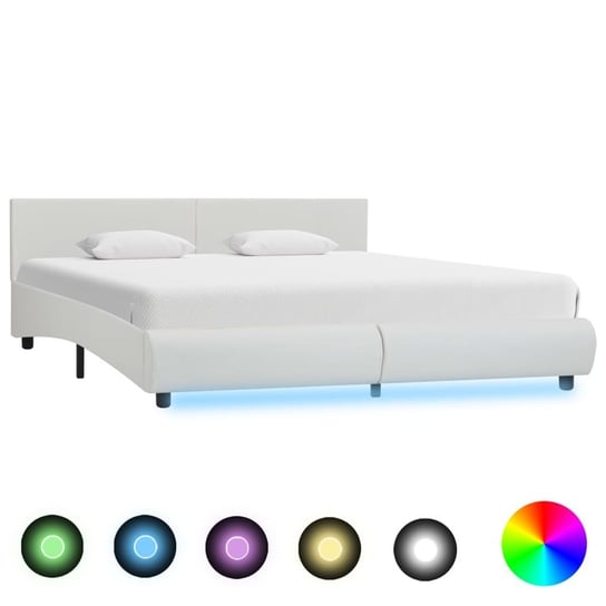 vidaXL Rama łóżka z LED, biała, sztuczna skóra, 180 x 200 cm vidaXL