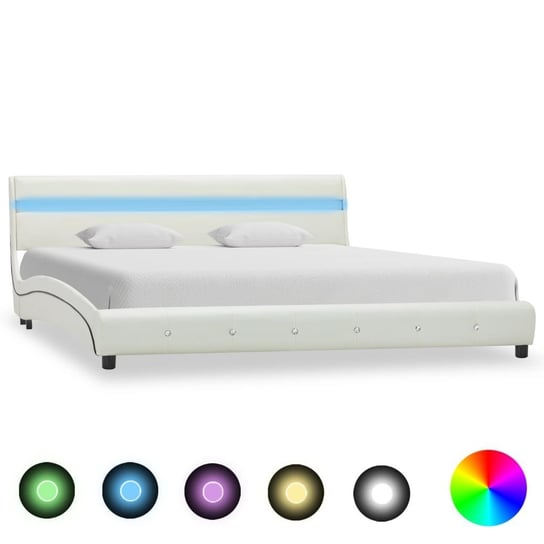 vidaXL Rama łóżka z LED, biała, sztuczna skóra, 180 x 200 cm vidaXL