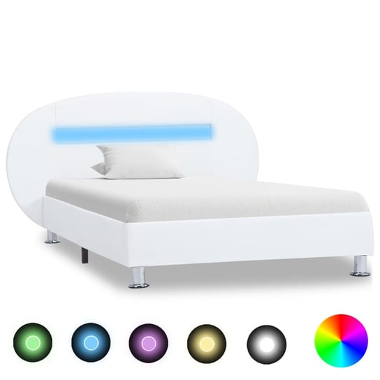vidaXL Rama łóżka z LED, biała, sztuczna skóra, 90 x 200 cm vidaXL
