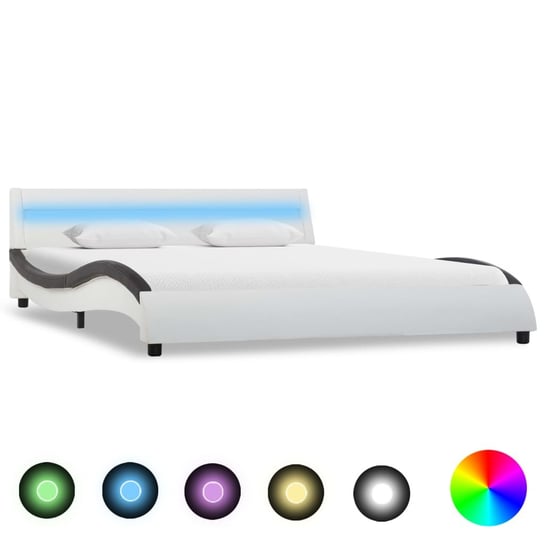 vidaXL Rama łóżka z LED, biało-czarna, sztuczna skóra, 120 x 200 cm vidaXL