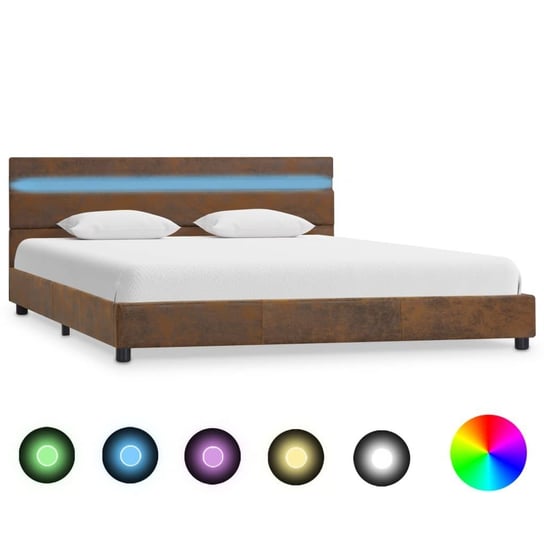 vidaXL Rama łóżka z LED, brązowa, tapicerowana tkaniną, 120 x 200 cm vidaXL