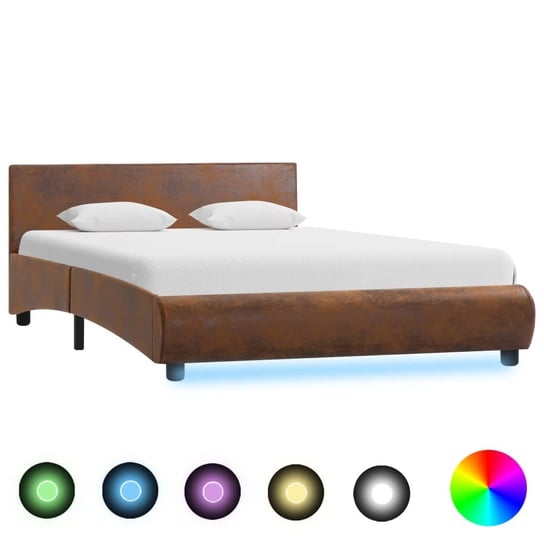 vidaXL Rama łóżka z LED, brązowa, tapicerowana tkaniną, 140 x 200 cm vidaXL