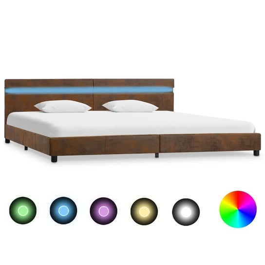 vidaXL Rama łóżka z LED, brązowa, tapicerowana tkaniną, 180 x 200 cm vidaXL