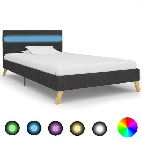 vidaXL Rama łóżka z LED, ciemnoszara, tkanina, 100 x 200 cm vidaXL