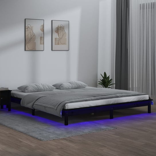 vidaXL Rama łóżka z LED, czarna, 180x200 cm, Super King, lite drewno vidaXL