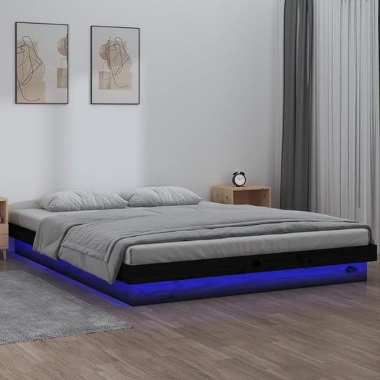 vidaXL Rama łóżka z LED, czarna, 180x200 cm, Super King, lite drewno vidaXL