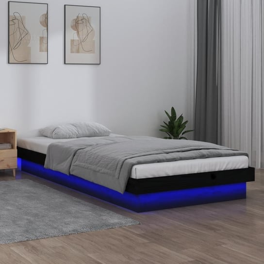 vidaXL Rama łóżka z LED, czarna, 90x190 cm, pojedyncza, lite drewno vidaXL