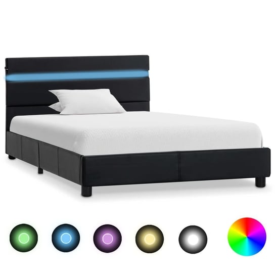 vidaXL Rama łóżka z LED, czarna, sztuczna skóra, 100 x 200 cm vidaXL