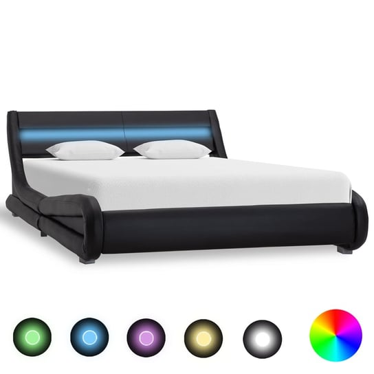 vidaXL Rama łóżka z LED, czarna, sztuczna skóra, 140 x 200 cm vidaXL