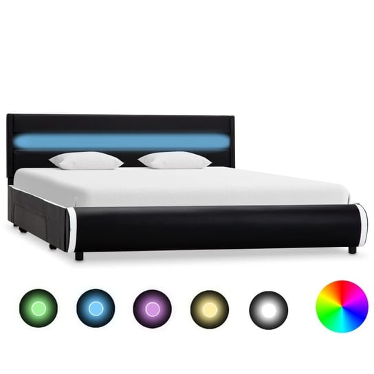 vidaXL Rama łóżka z LED, czarna, sztuczna skóra, 140 x 200 cm vidaXL