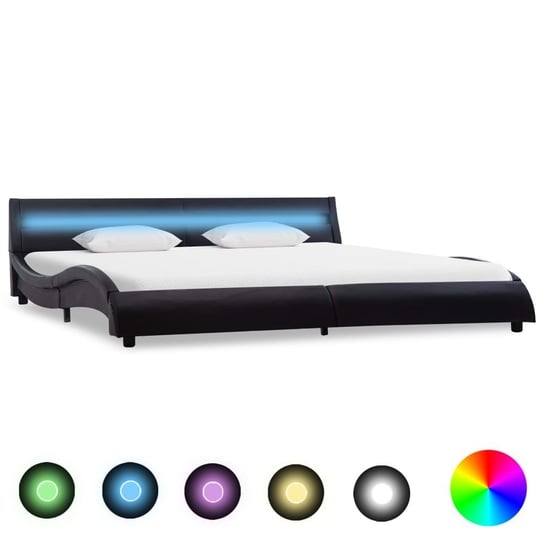 vidaXL Rama łóżka z LED, czarna, sztuczna skóra, 180 x 200 cm vidaXL