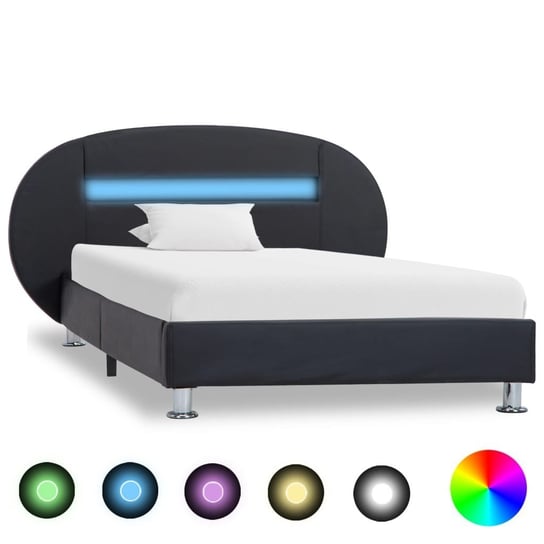 vidaXL Rama łóżka z LED, czarna, sztuczna skóra, 90 x 200 cm vidaXL