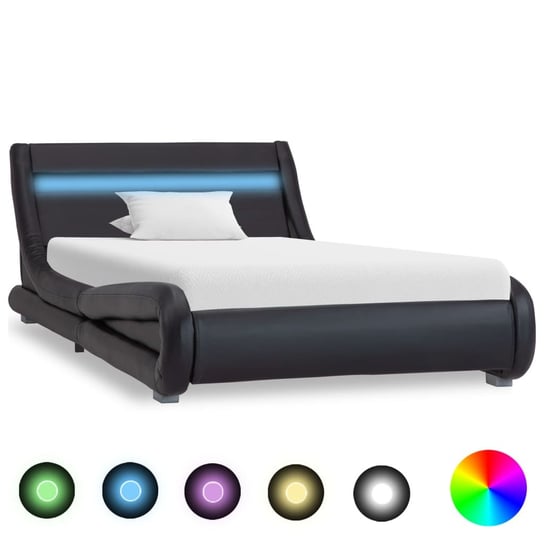 vidaXL Rama łóżka z LED, czarna, sztuczna skóra, 90 x 200 cm vidaXL