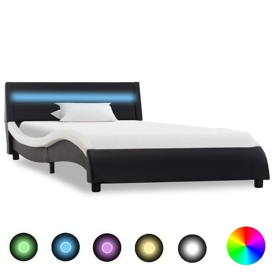 vidaXL Rama łóżka z LED, czarno-biała, sztuczna skóra, 100 x 200 cm vidaXL