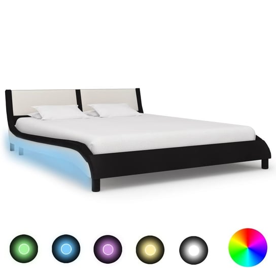 vidaXL Rama łóżka z LED, czarno-biała, sztuczna skóra, 180 x 200 cm vidaXL