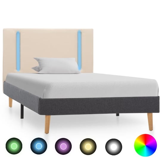 vidaXL Rama łóżka z LED, kremowo-ciemnoszara, tkanina, 100 x 200 cm vidaXL