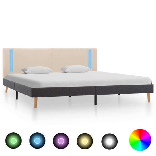 vidaXL Rama łóżka z LED, kremowo-ciemnoszara, tkanina, 180 x 200 cm vidaXL