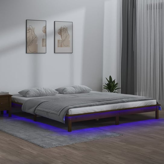 vidaXL Rama łóżka z LED, miodowy brąz, 120x200 cm, lite drewno vidaXL