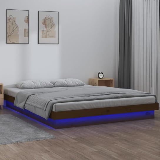 vidaXL Rama łóżka z LED, miodowy brąz, 200x200 cm, lite drewno vidaXL