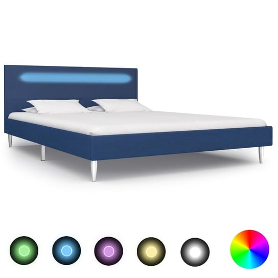 vidaXL Rama łóżka z LED, niebieska, tapicerowana tkaniną, 140 x 200 cm vidaXL