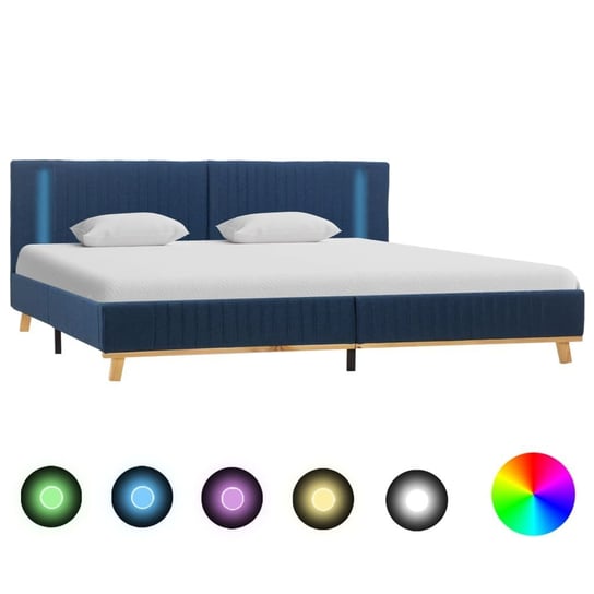 vidaXL Rama łóżka z LED, niebieska, tapicerowana tkaniną, 160 x 200 cm vidaXL