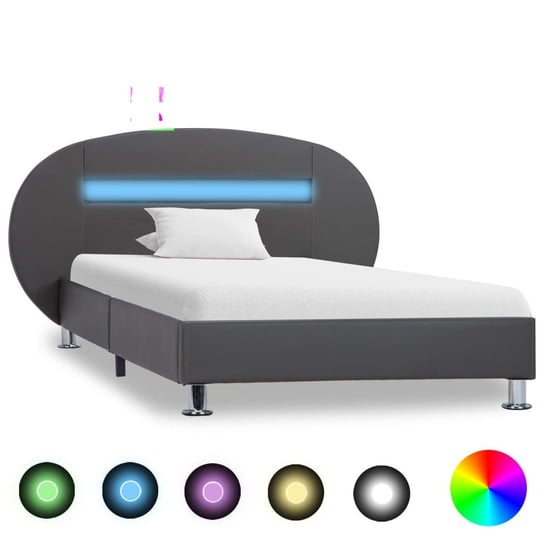 vidaXL Rama łóżka z LED, szara, sztuczna skóra, 100 x 200 cm vidaXL