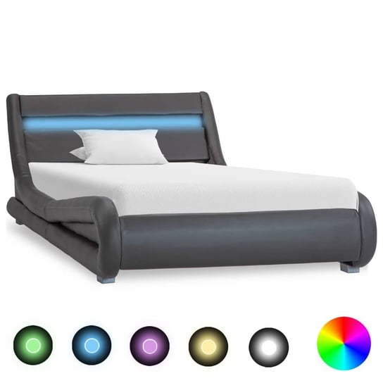 vidaXL Rama łóżka z LED, szara, sztuczna skóra, 100 x 200 cm vidaXL