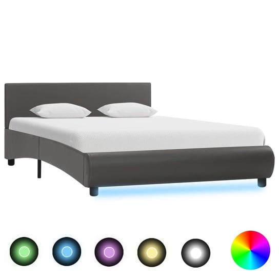 vidaXL Rama łóżka z LED, szara, sztuczna skóra, 120 x 200 cm vidaXL