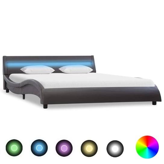 vidaXL Rama łóżka z LED, szara, sztuczna skóra, 140 x 200 cm vidaXL