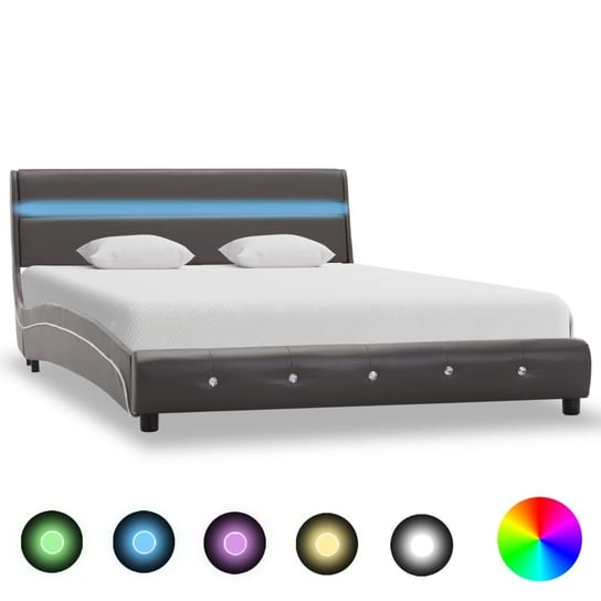vidaXL Rama łóżka z LED, szara, sztuczna skóra, 140x200 cm vidaXL